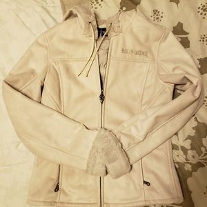 Harley Davidson Cream Jacket with hood- Small, Gorgeous, & like NEW!